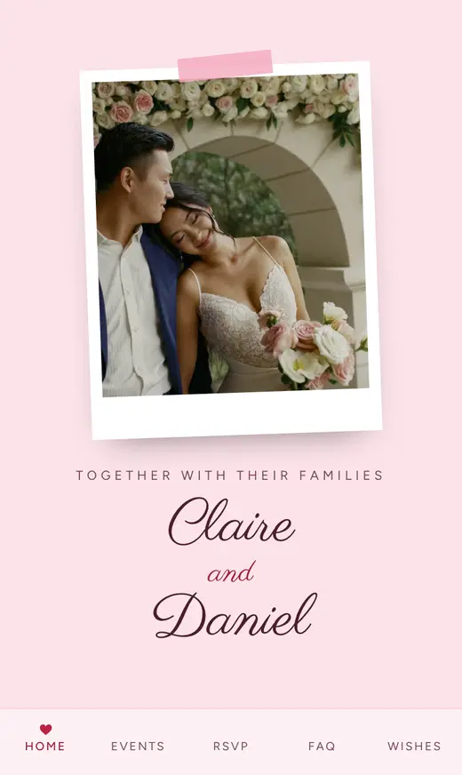 The Love Letter home screen for the sample couple