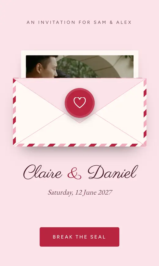 The Love Letter invitation, sealed with a heart
