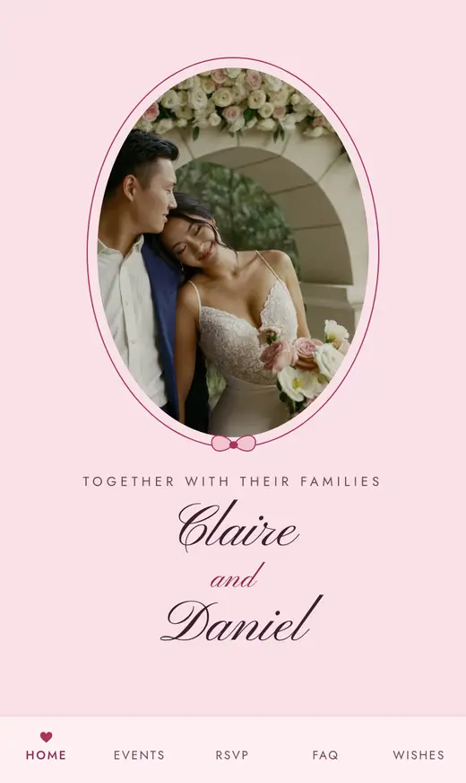 The Satin Ribbon home screen for the sample couple