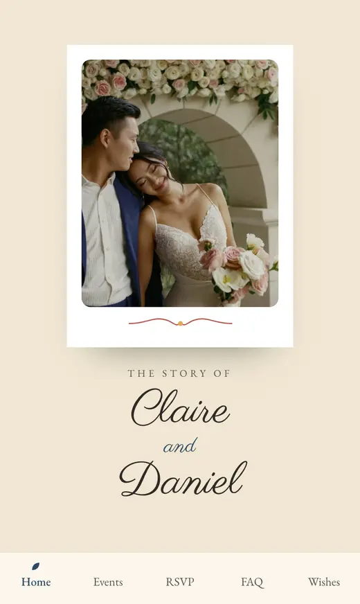 The Storybook home screen for the sample couple
