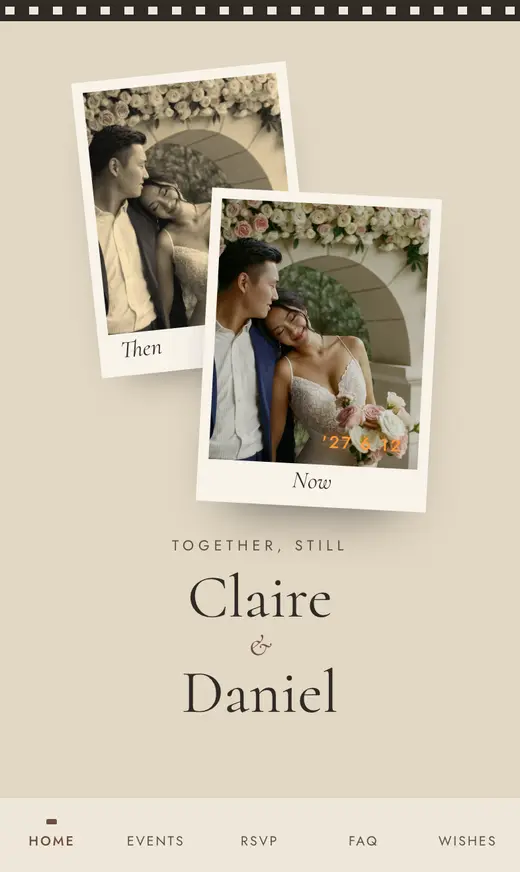 The Then & Now home screen for the sample couple
