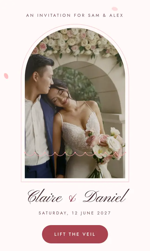 The Blush Veil invitation under a veil